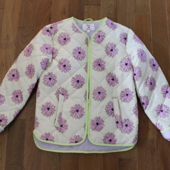Bella and Birdie Quilted Daisy Print Purple Neon Barn Jacket Coat XL - Picture 1 of 8